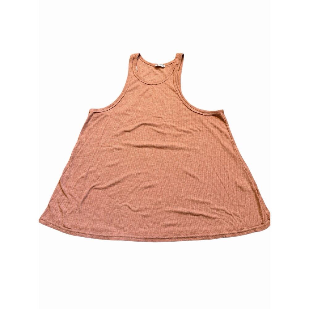 Free People Long Beach Ribbed Racernack Tank Pink L Preppy! Comfy! Oversized